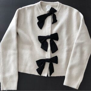 H&M Cream Cardigan with Black Bow Accents (worn once)